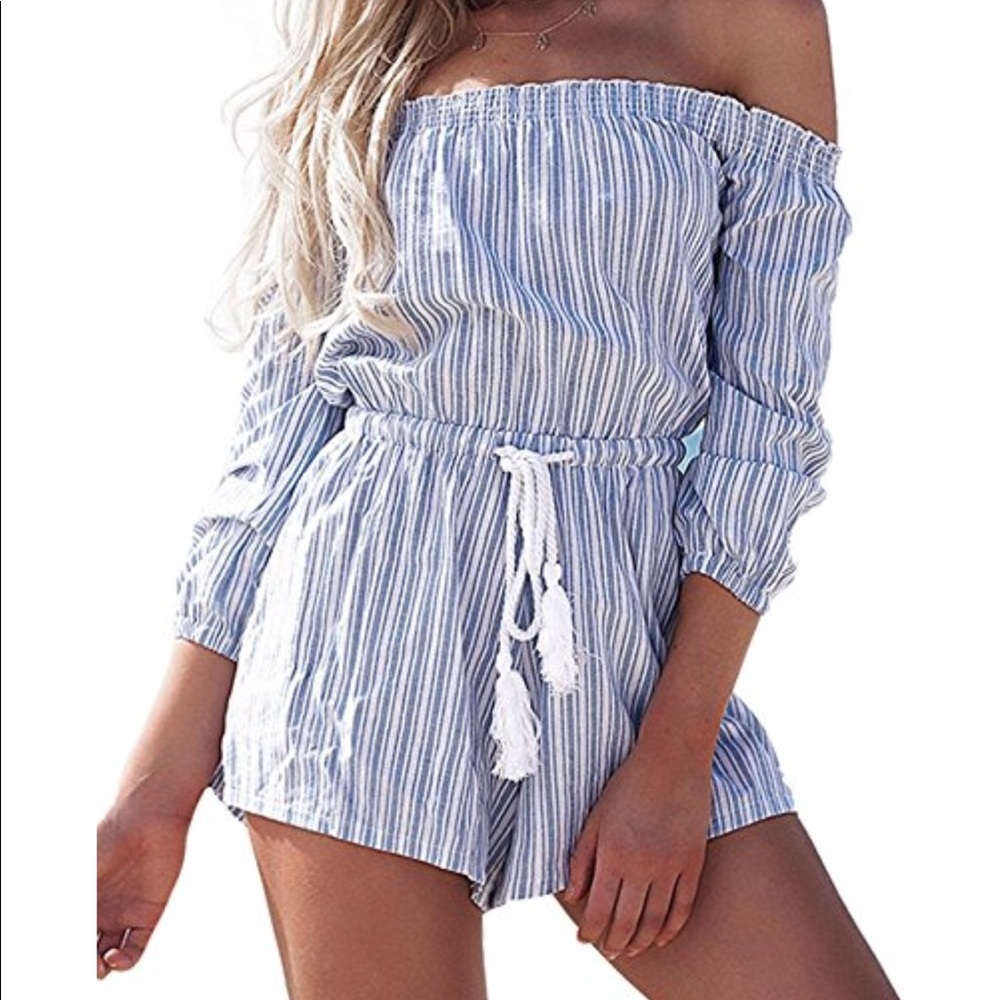 blue striped romper